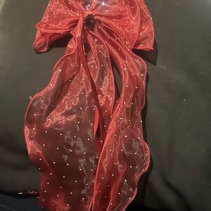 Elegant Red Sheer Bow with Rhinestones